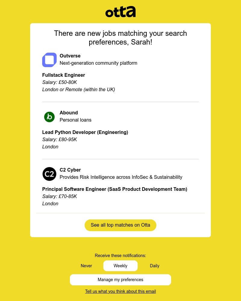 Otta - New match: Fullstack Engineer at Outverse