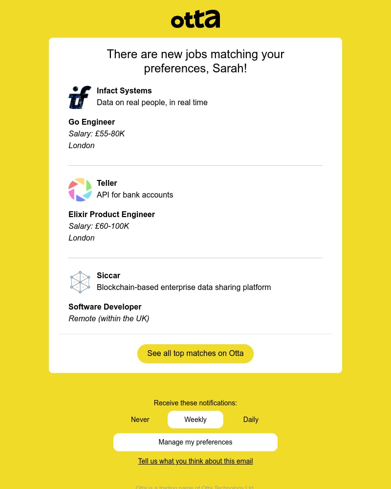 Otta - New match: Go Engineer at Infact Systems