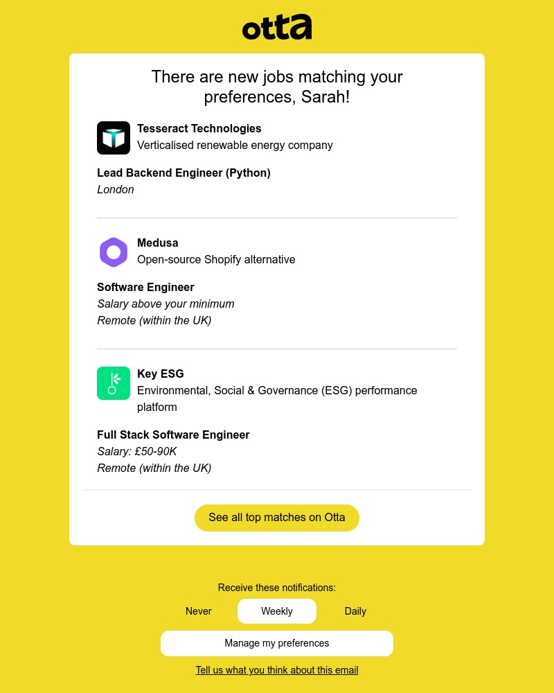 Otta - New match: Lead Backend Engineer at Tesseract Technologies