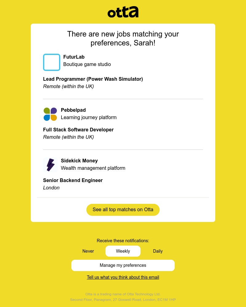 Otta - New match: Lead Programmer at FuturLab