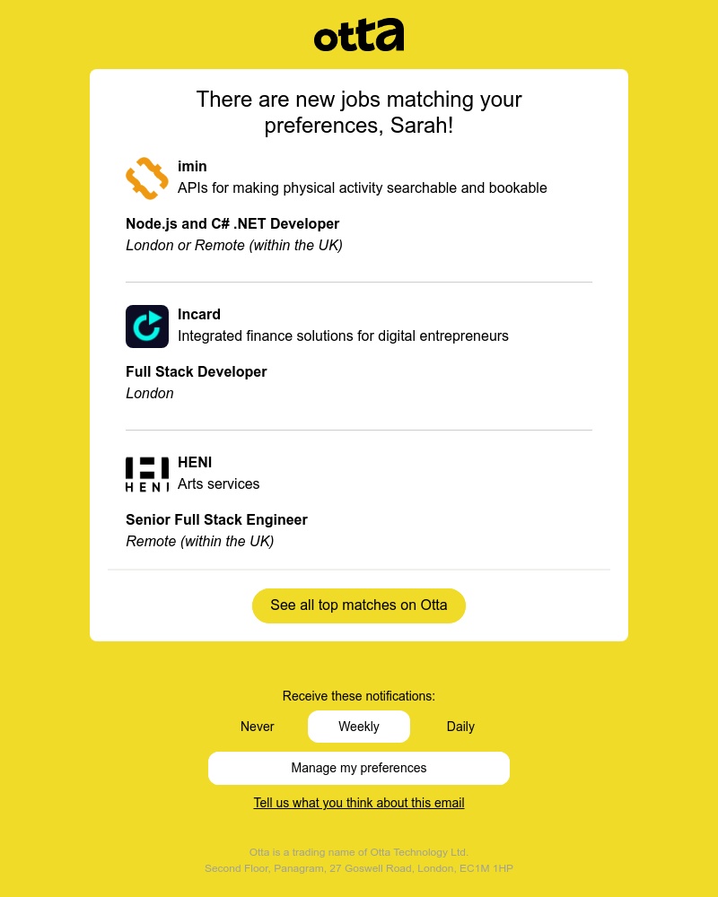 Otta - New match: Node.js and C# .NET Developer at imin