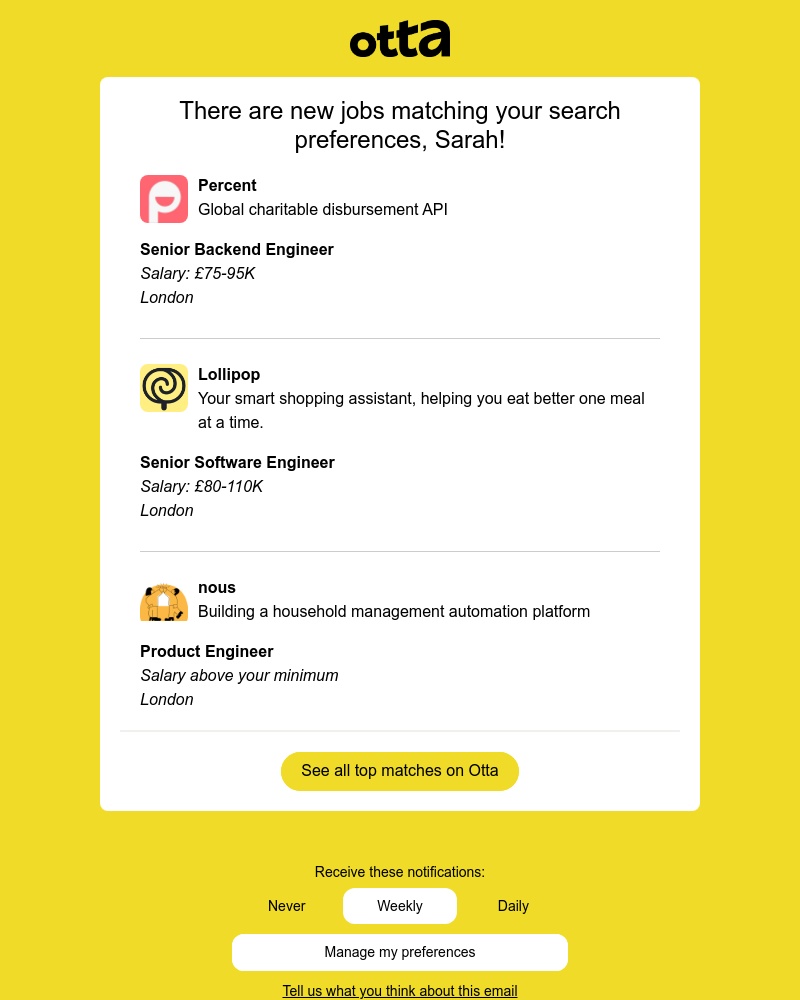 Otta - New match: Senior Backend Engineer at Percent