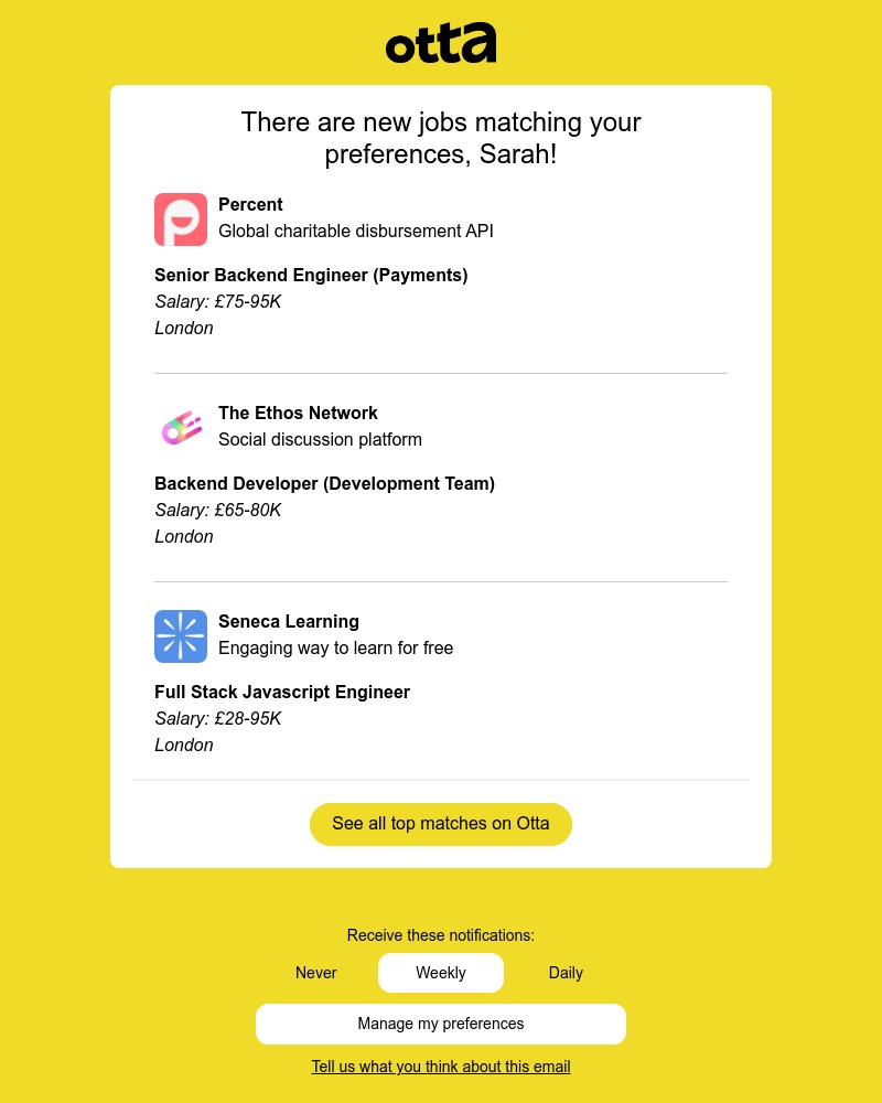 Otta - New match: Senior Backend Engineer at Percent