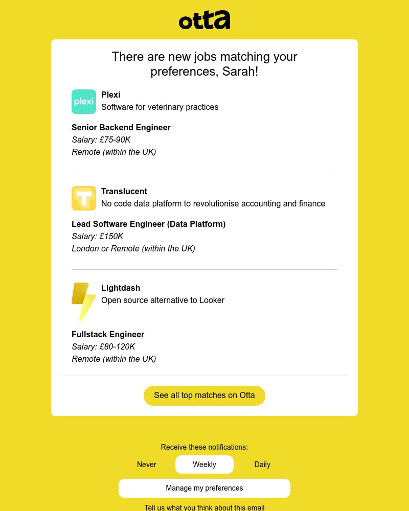 Otta - New match: Senior Backend Engineer at Plexi