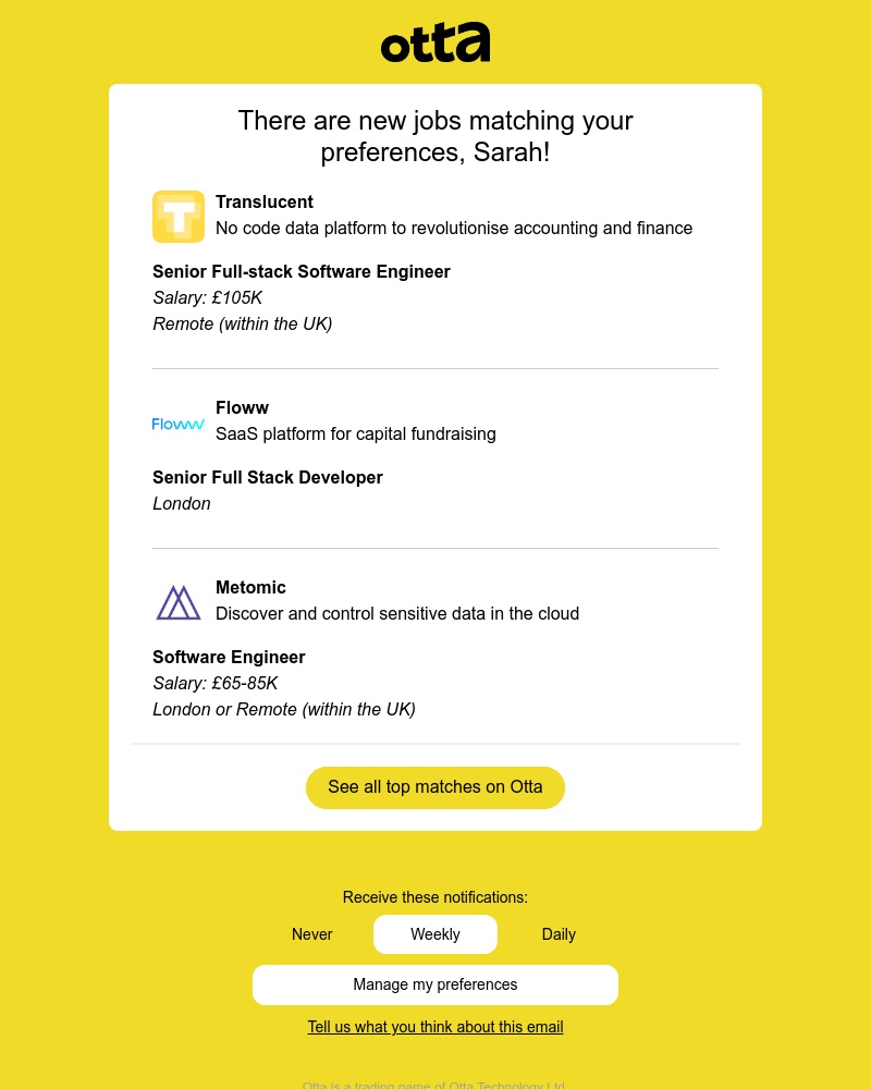 Otta - New match: Senior Full-stack Software Engineer at Translucent