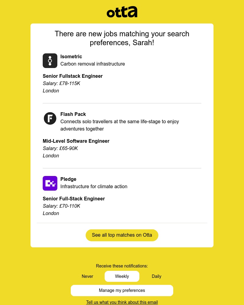 Otta - New match: Senior Fullstack Engineer at Isometric