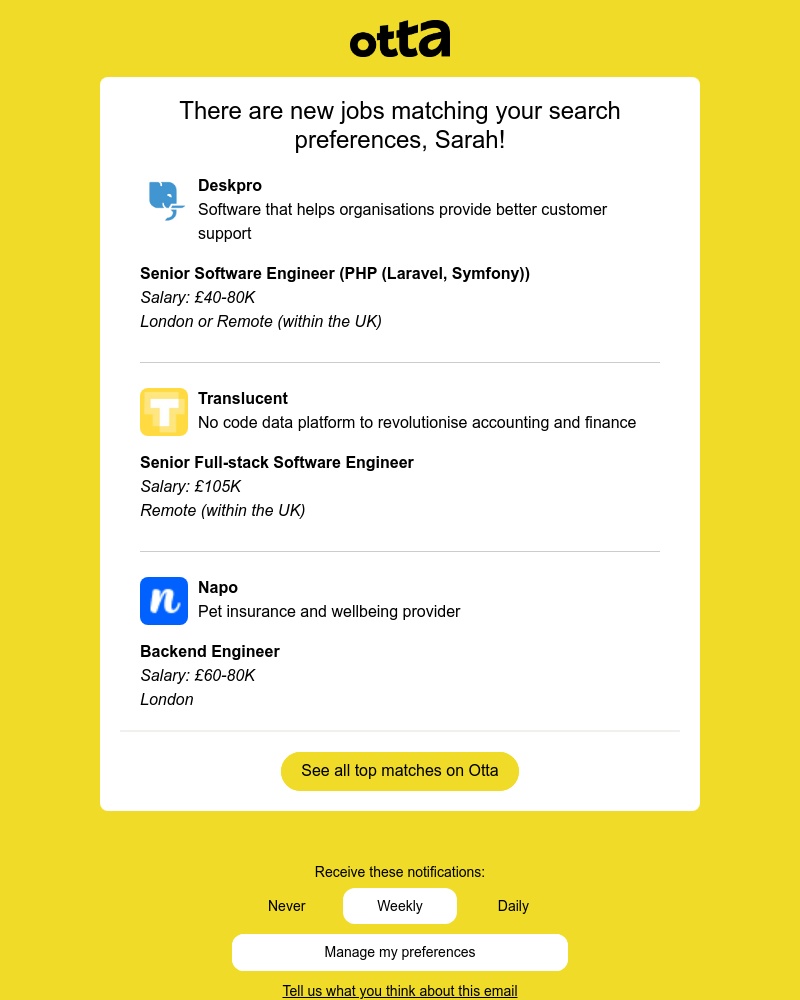 Otta - New match: Senior Software Engineer at Deskpro