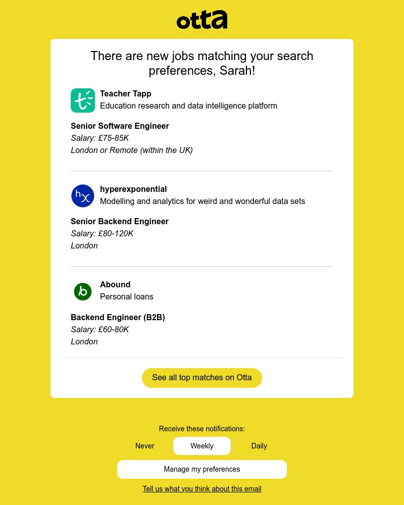 Otta - New match: Senior Software Engineer at Teacher Tapp