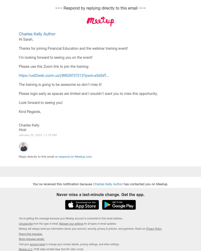 Meetup - New messages from Charles Kelly Author