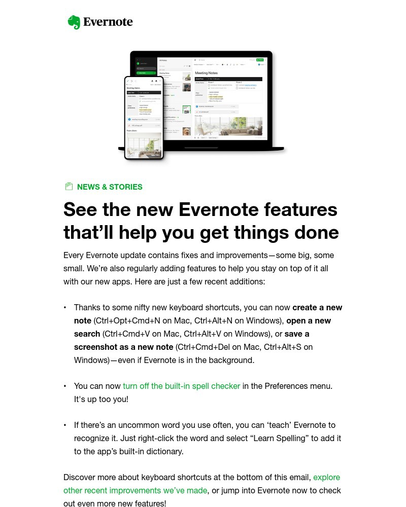 Evernote - New this month: Product updates, news, and helpful tips.