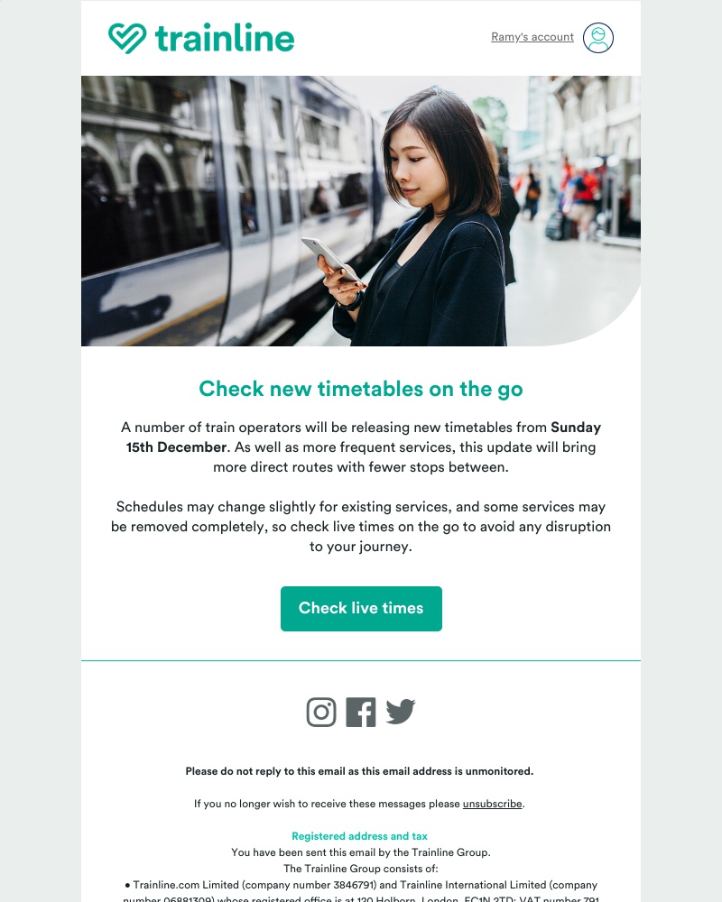 Trainline - New timetables from 15th December