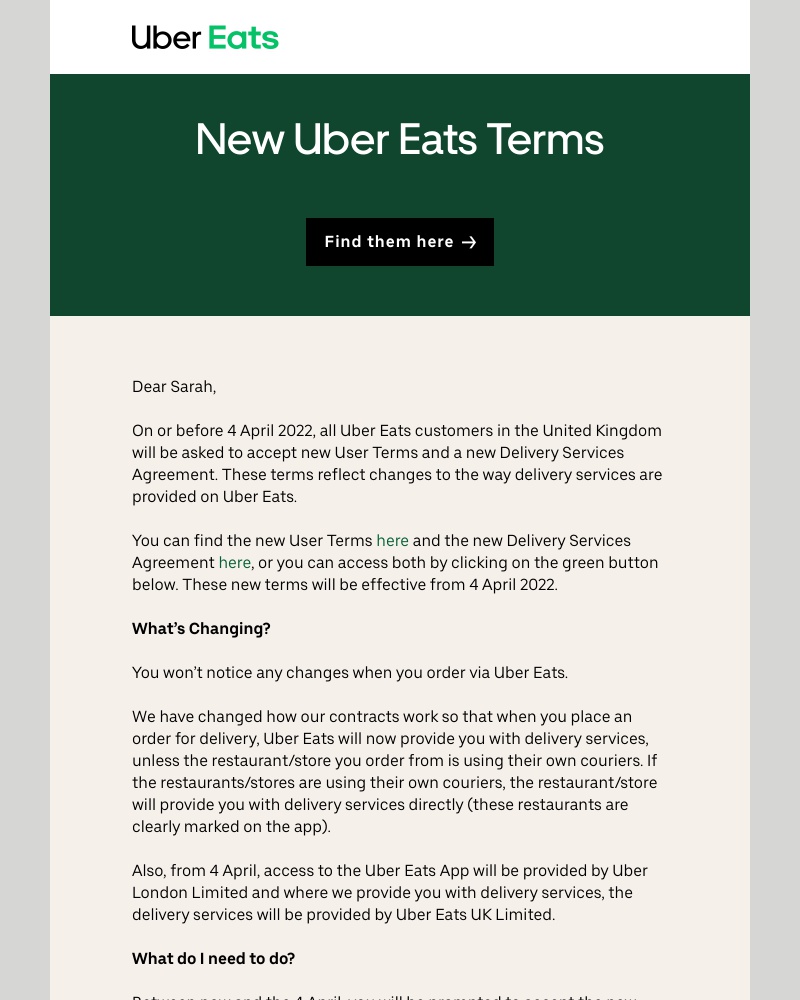 Uber Eats - New Uber Eats Terms