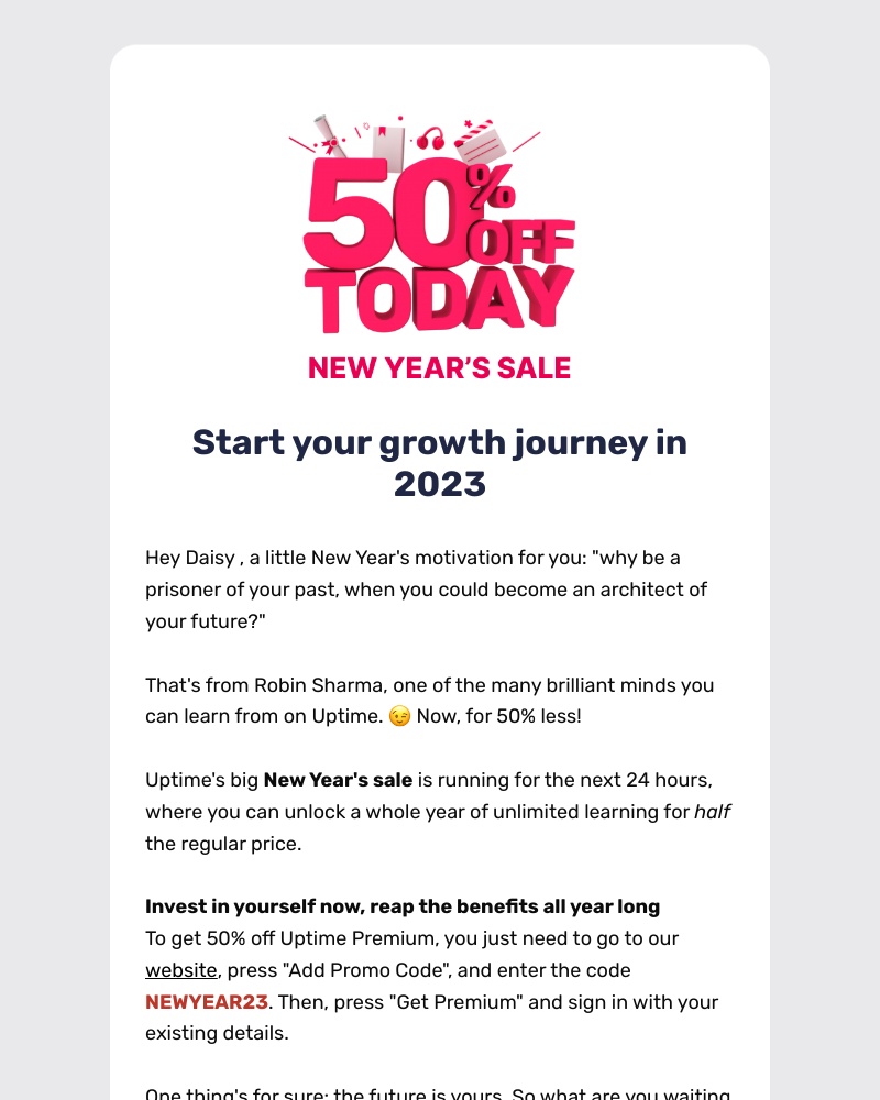 Uptime - New Year's 50% off flash sale 🙌