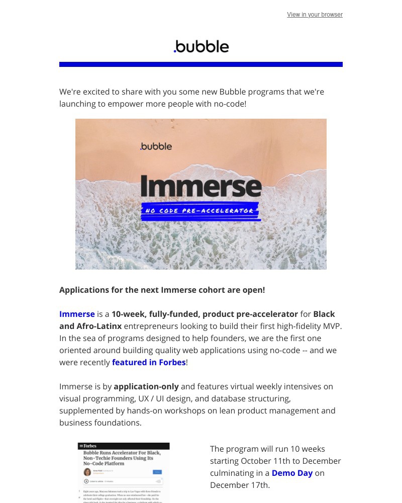 Bubble - Newly launched: Immerse 2021 and Jumpstart program!
