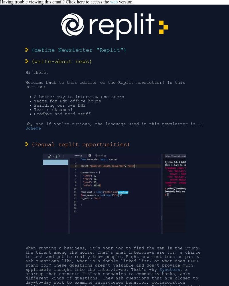 Replit - Newsletter: Interviews 🗣️ Nicknames 🏷️ DIY DNS 🖥