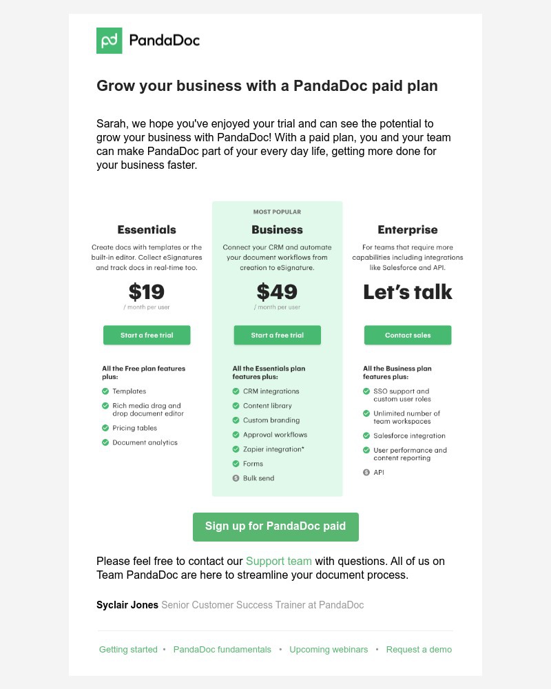 PandaDoc - No matter the need, we have a plan for you!