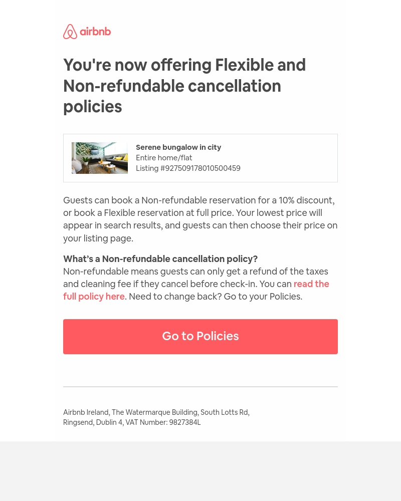 Airbnb - Non-refundable reservations added to Serene bungalow in city