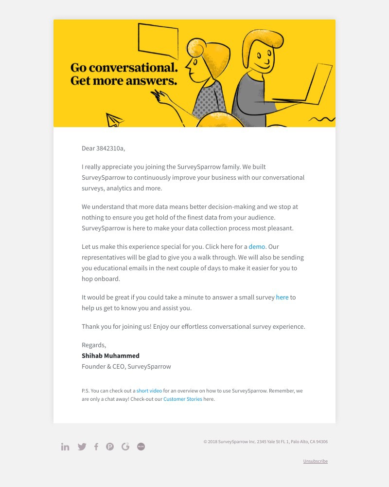 SurveySparrow - Welcome to SurveySparrow family!