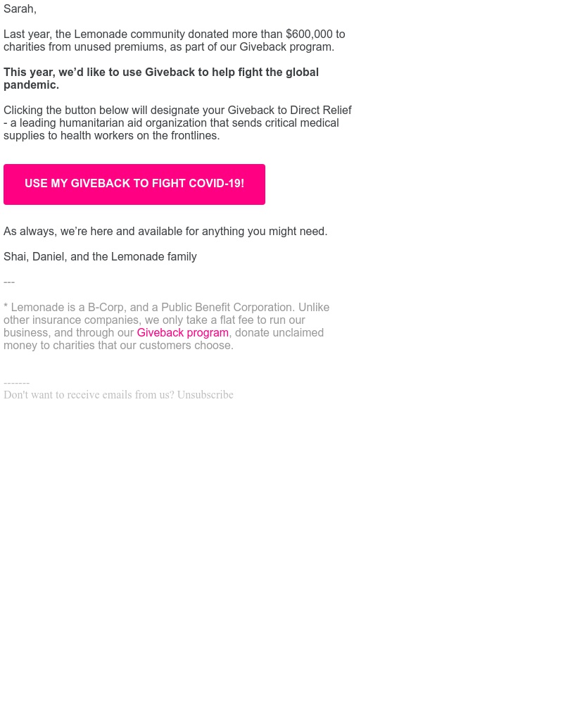 Lemonade - Not another COVID-19 email