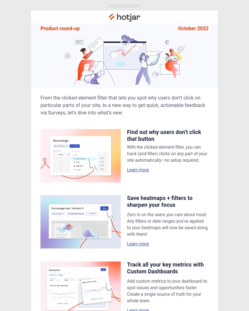 Hotjar - October Product Round-up: Clicked element filter, reactions in surveys + more