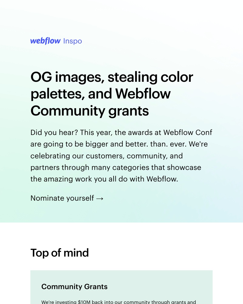Webflow - OG images, stealing color palettes, and Webflow Community grants πΈ