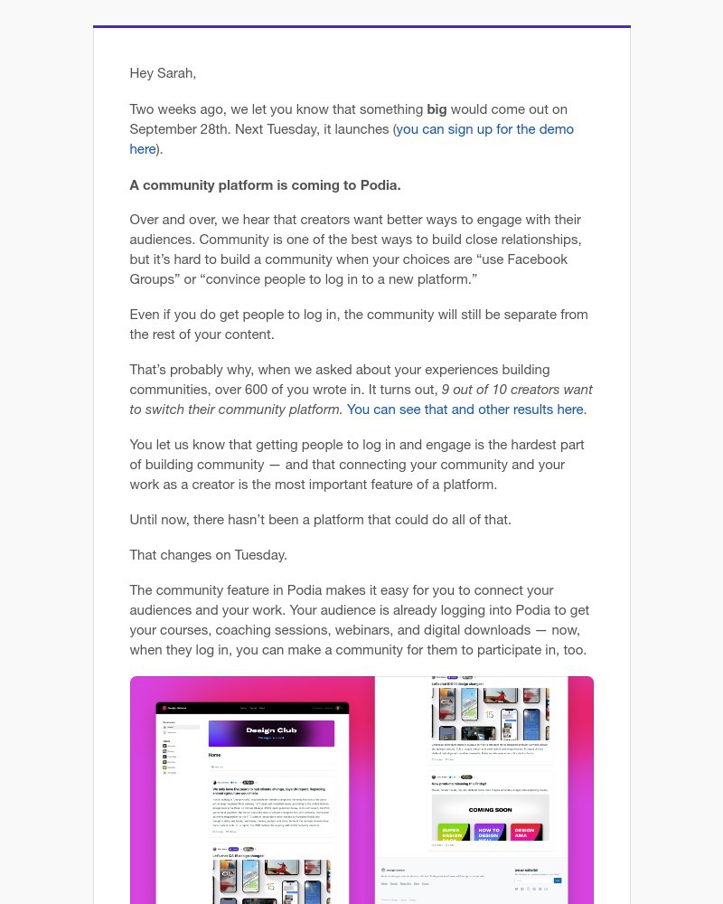 Podia - On September 28th: Podia launches a community platform