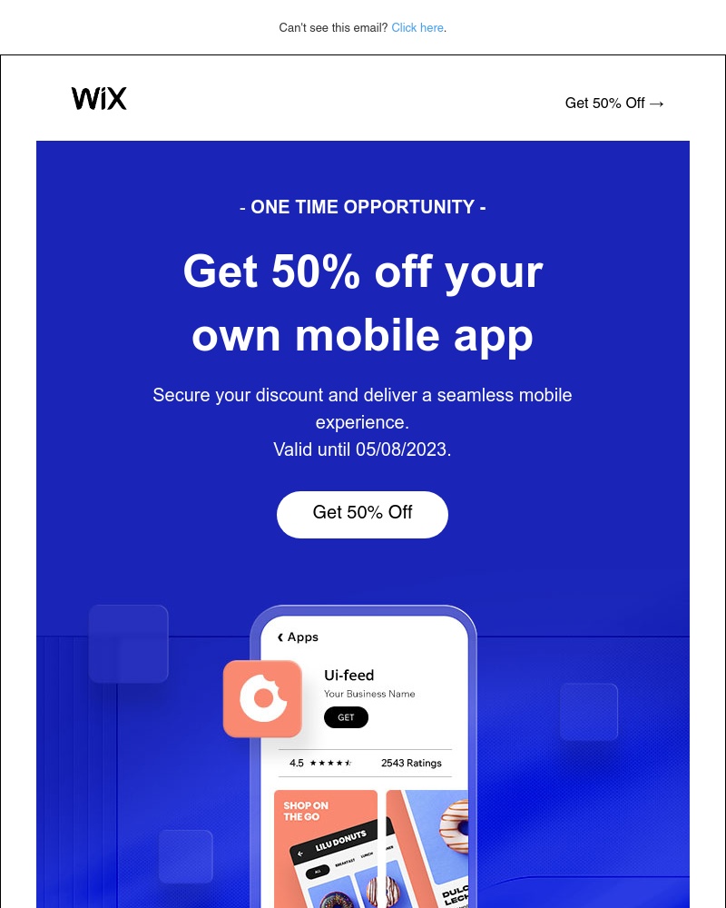 Wix - One time offer: 50% off your own mobile app
