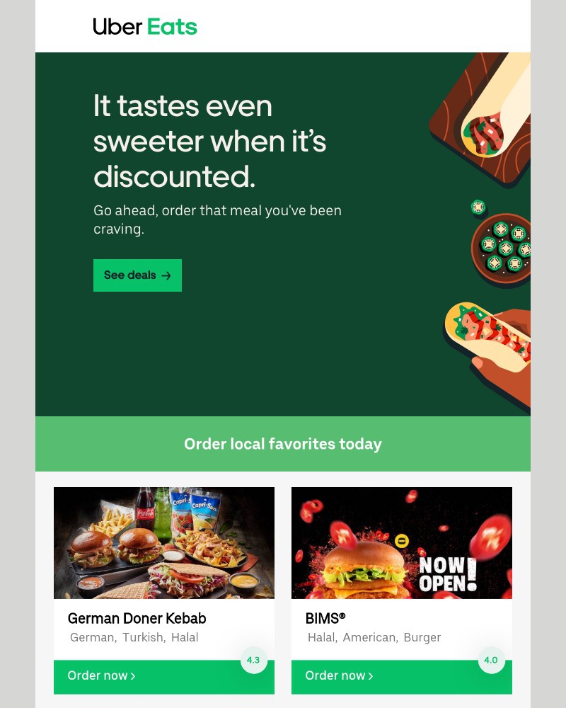 Uber - Order in without worrying your wallet.