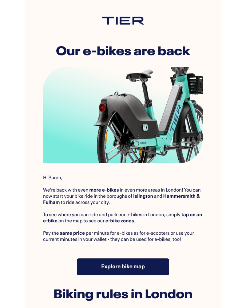 TIER - Our e-bikes are back in London