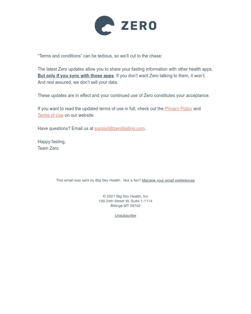 Zero - Our “fine print” is getting a refresh