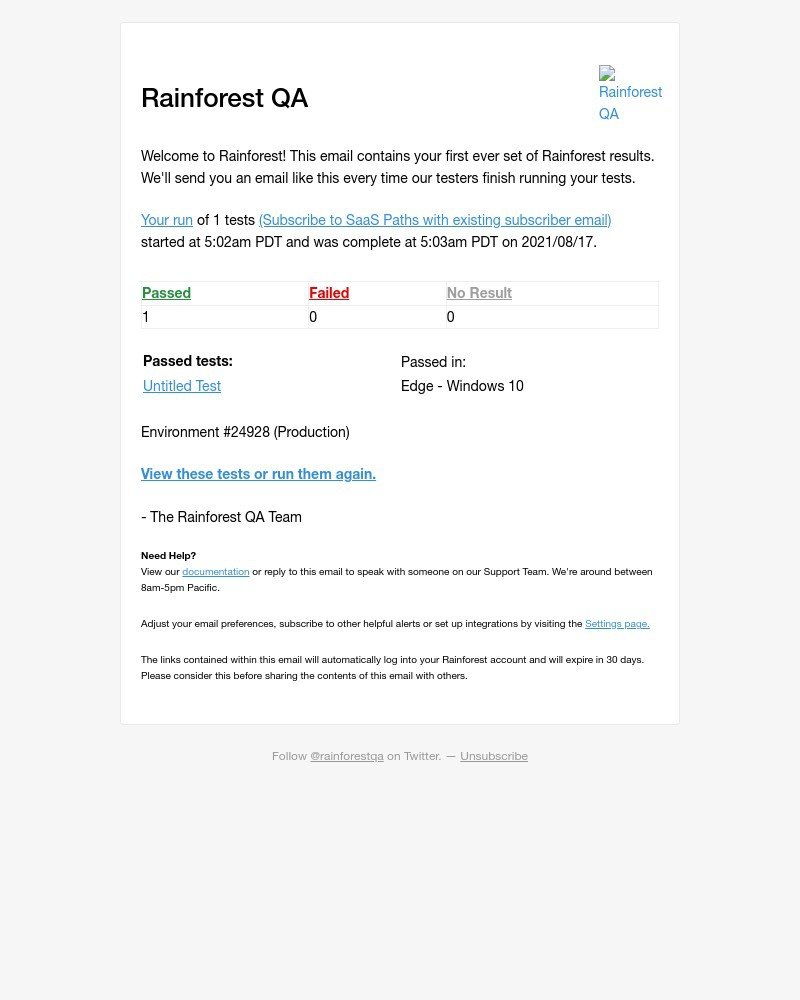 Rainforest - Passed: 1 test, issued at 2021/08/17 5:02 am on Rainforest