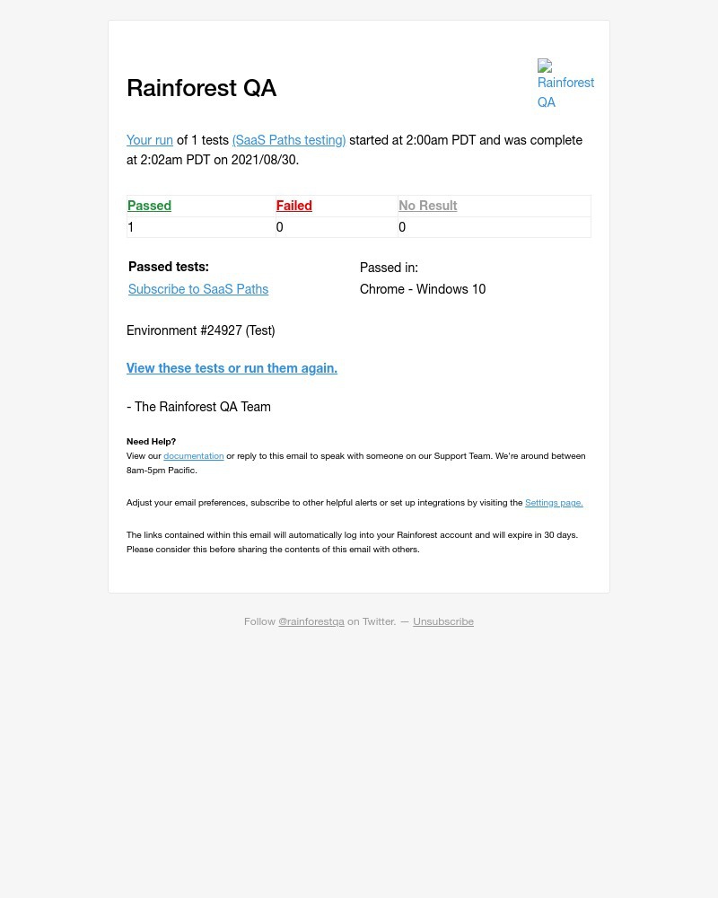 Rainforest - Passed: 1 test, issued at 2021/08/30 2:00 am on Rainforest