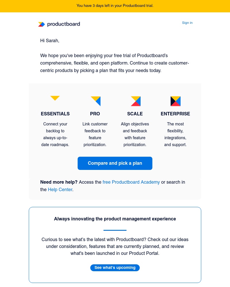 Productboard - Pick a plan today, your trial is about to expire