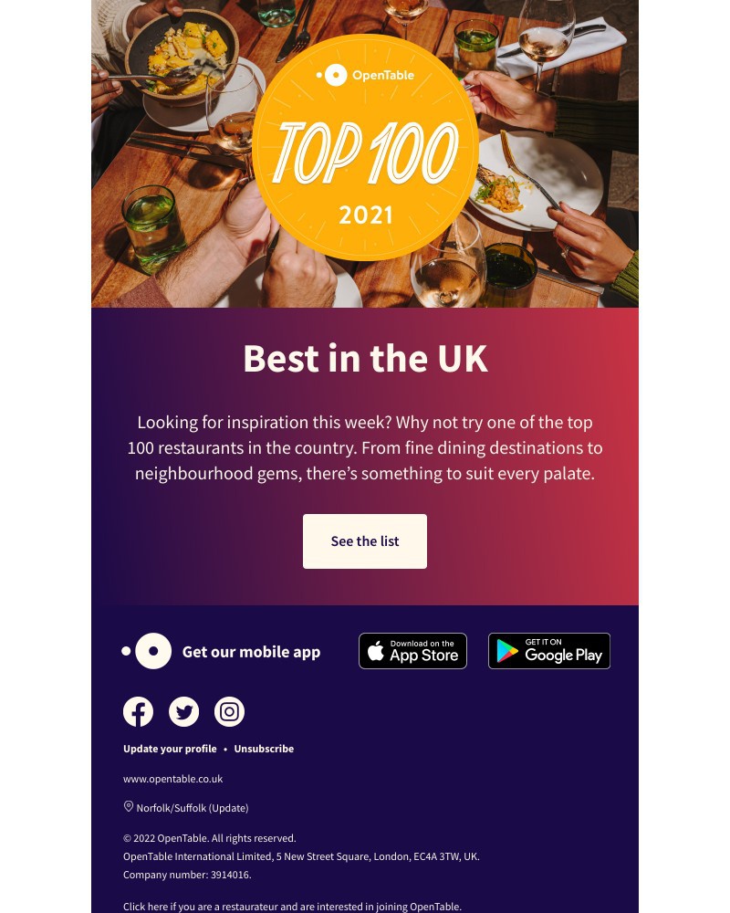OpenTable - Pick a top 100 restaurant