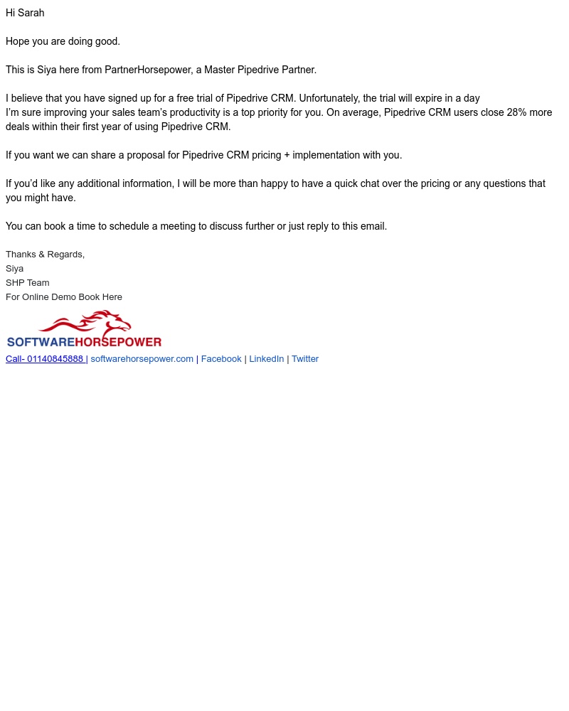 Pipedrive - Pipedrive CRM Trial Expiring Soon