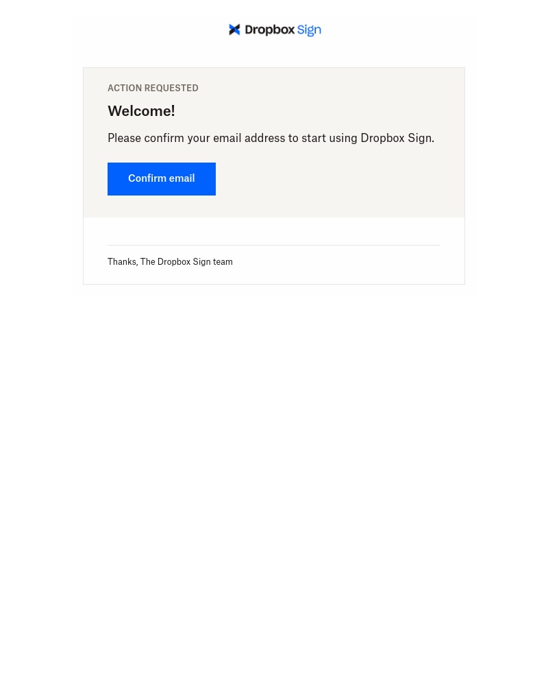 HelloSign - Please confirm your Dropbox Sign account