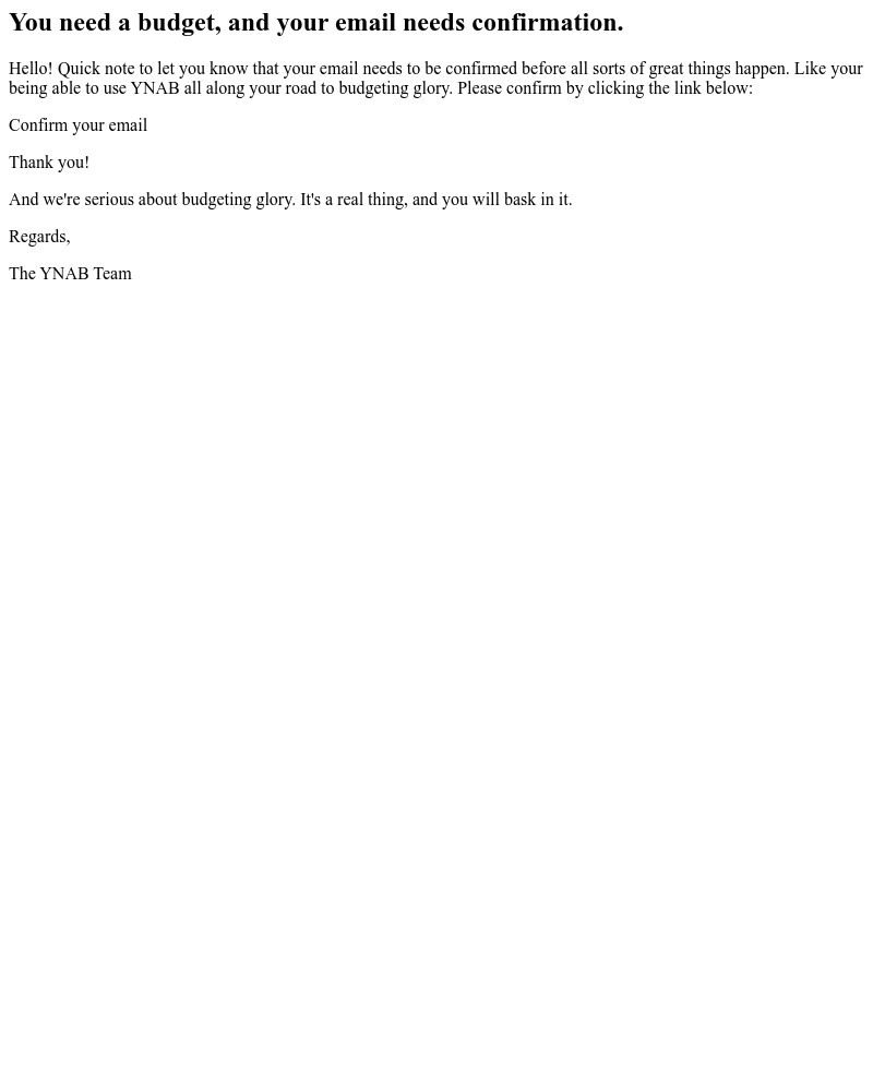 YNAB - Please confirm your email for us at YNAB.