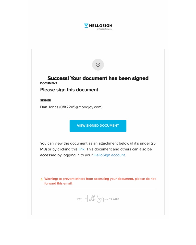 HelloSign - Please sign this document has been signed by Dan Jonas