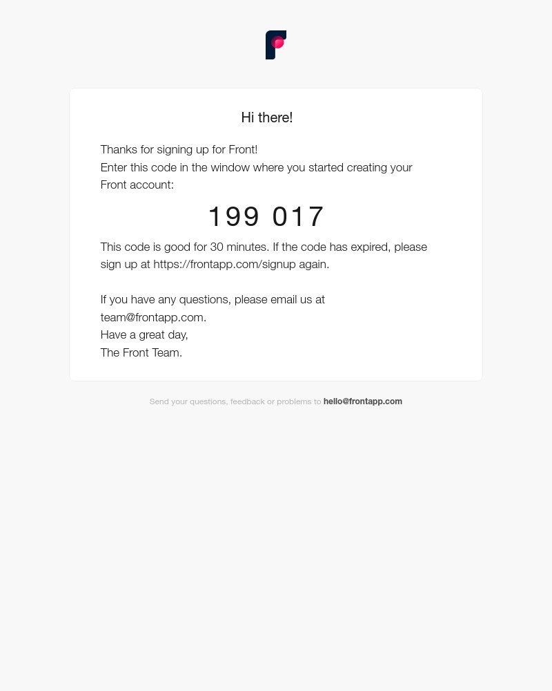 Front - Please validate your Front account