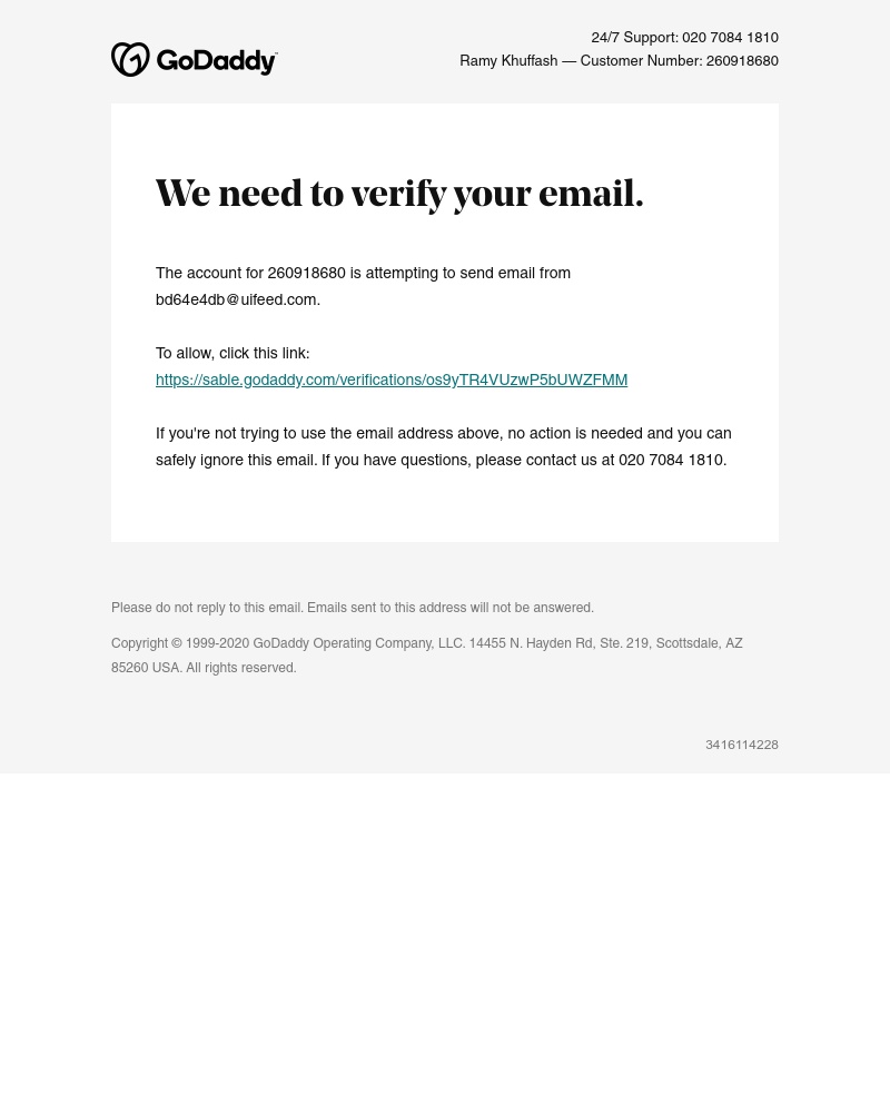GoDaddy - Please verify your email.