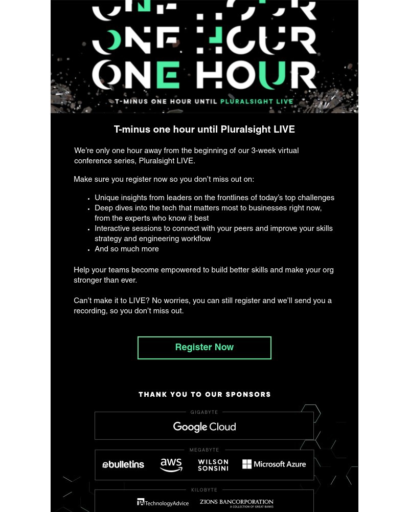 Pluralsight - Pluralsight LIVE is 1 hour away. Register now!