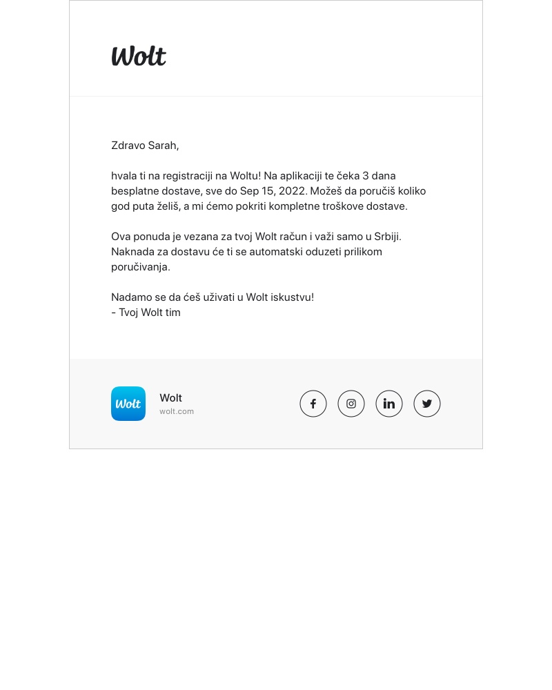 Wolt - Poklanjamo ti besplatnu dostavu na Woltu sve do Sep 15, 2022
