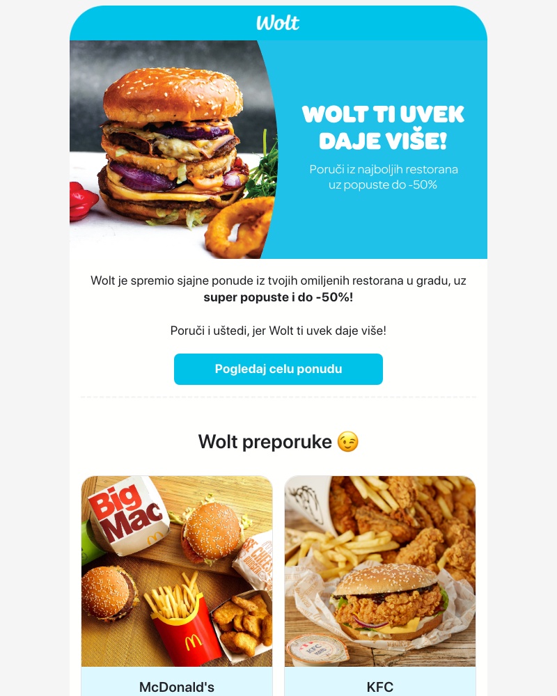 Wolt - Popusti do -50% su na Woltu!🍕🍔