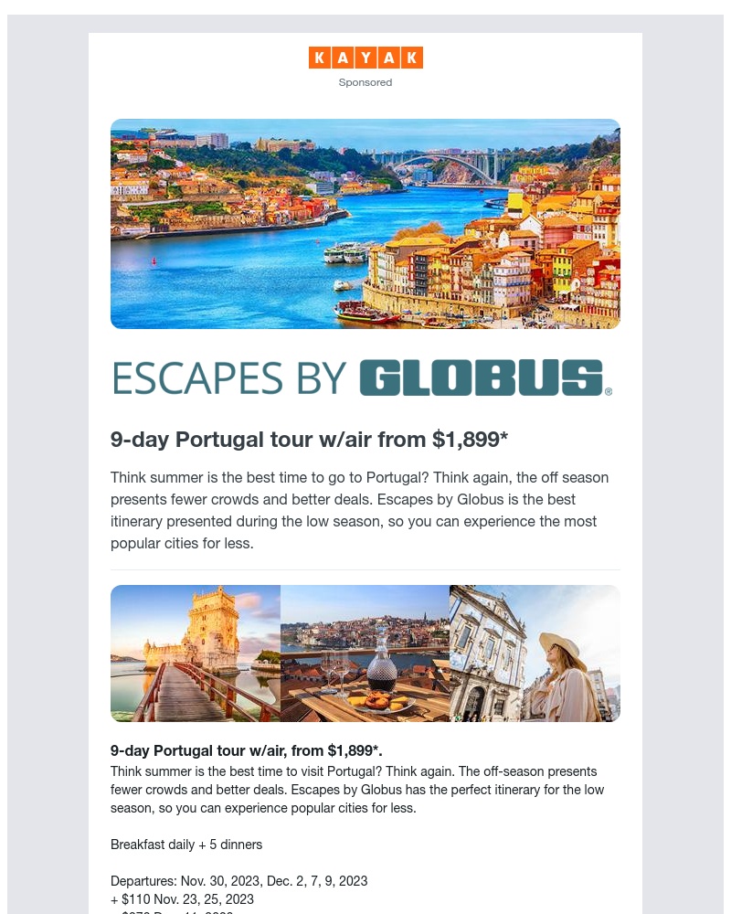 Kayak - Portugal tour w/air from $1,899✈️.