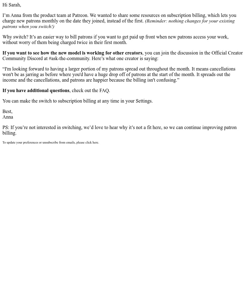 Patreon - Questions about subscription billing? We’ve got answers