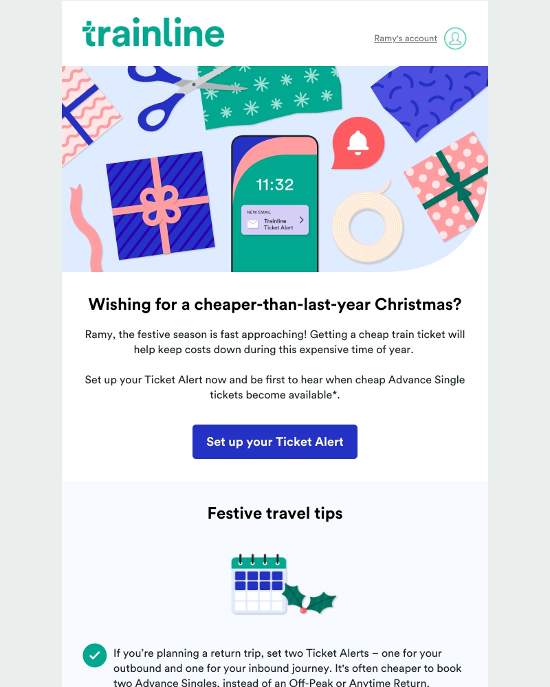 Trainline - Ramy, get ready for cheap Advance tickets this Christmas!