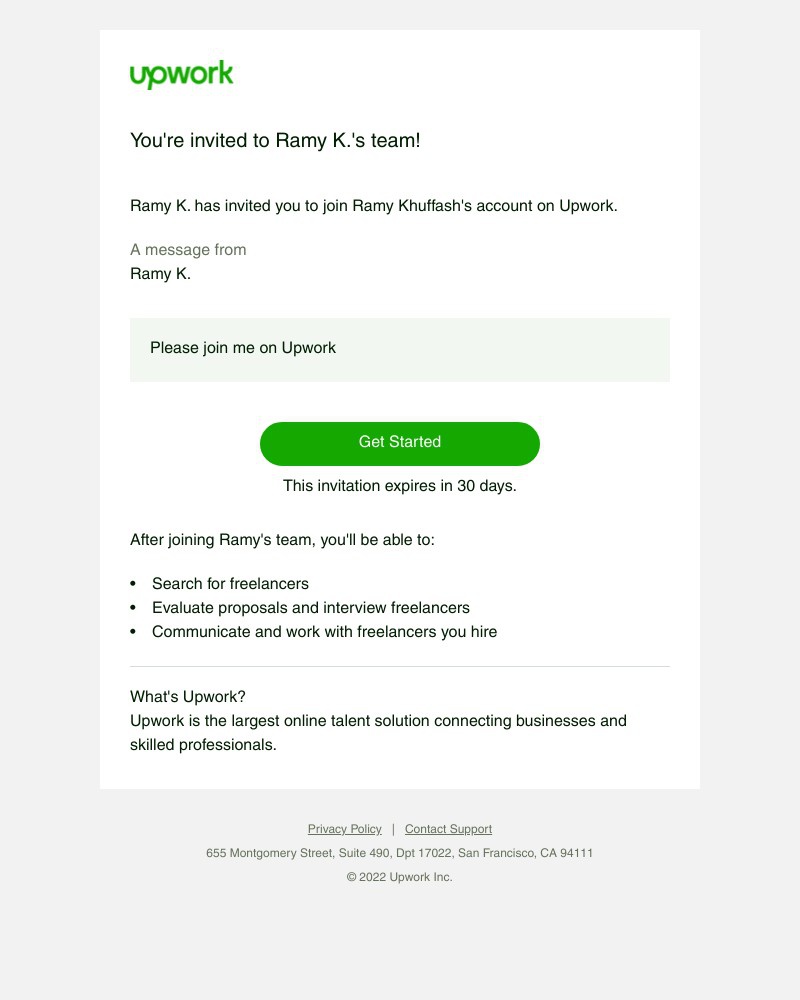 Upwork - Ramy K. invited you to their team on Upwork