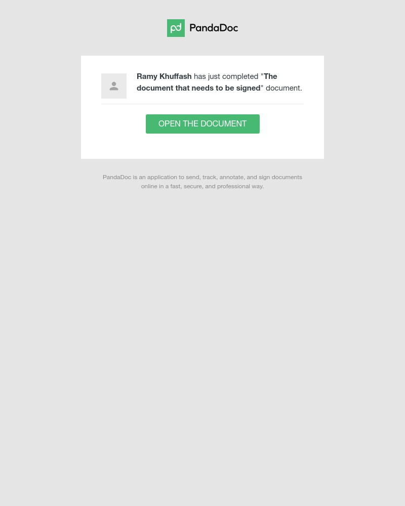 PandaDoc - Ramy Khuffash has just completed the document "The document that needs to be signed"