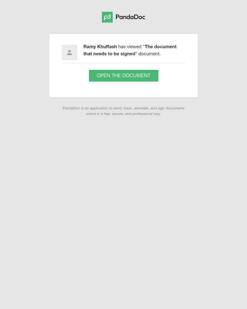 PandaDoc - Ramy Khuffash has viewed the document "The document that needs to be signed"
