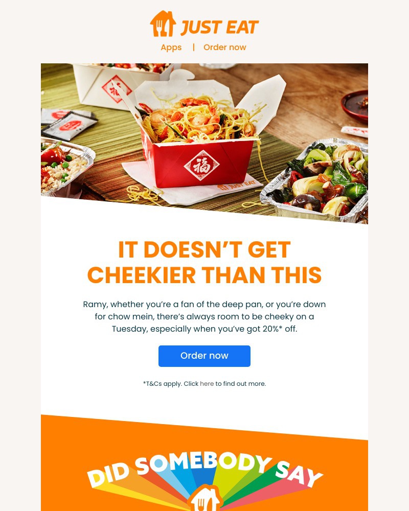 Just Eat - Ramy, tap to get 20% off your favourites ๐